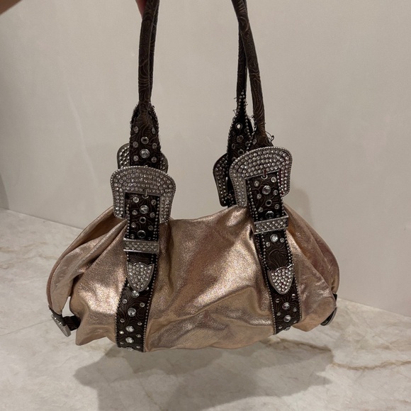 CHARM AND LUCK by JENNY Syquia Handbags - ✨Charm & Luck Shiny Pink Leather Handbag with Rhinestone Buckles–Genuine Leather